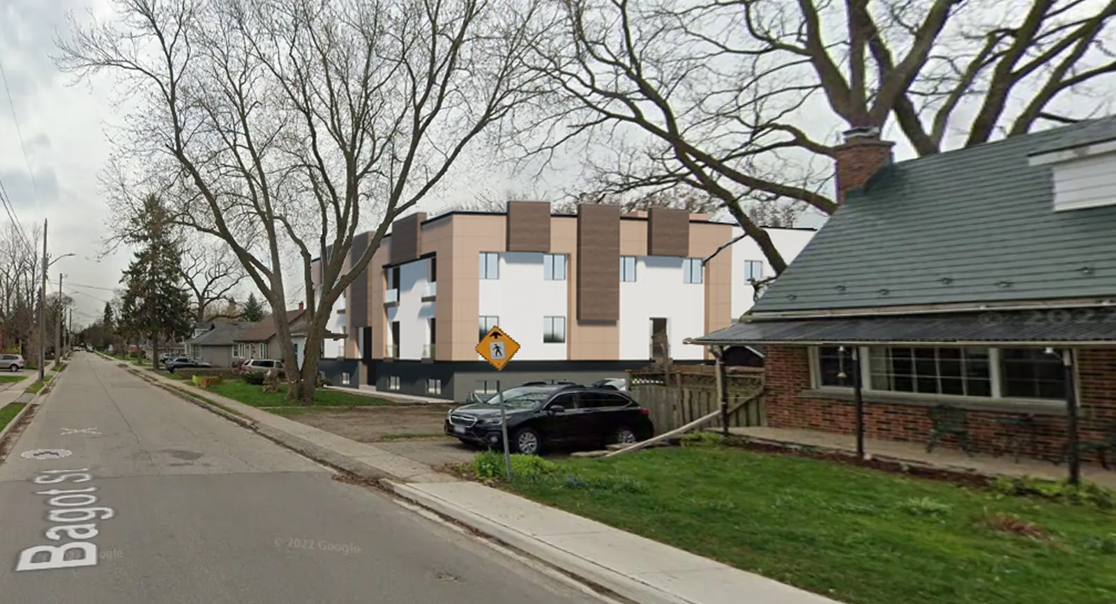 Street-level visualization of the proposed townhome infill within its established neighbourhood