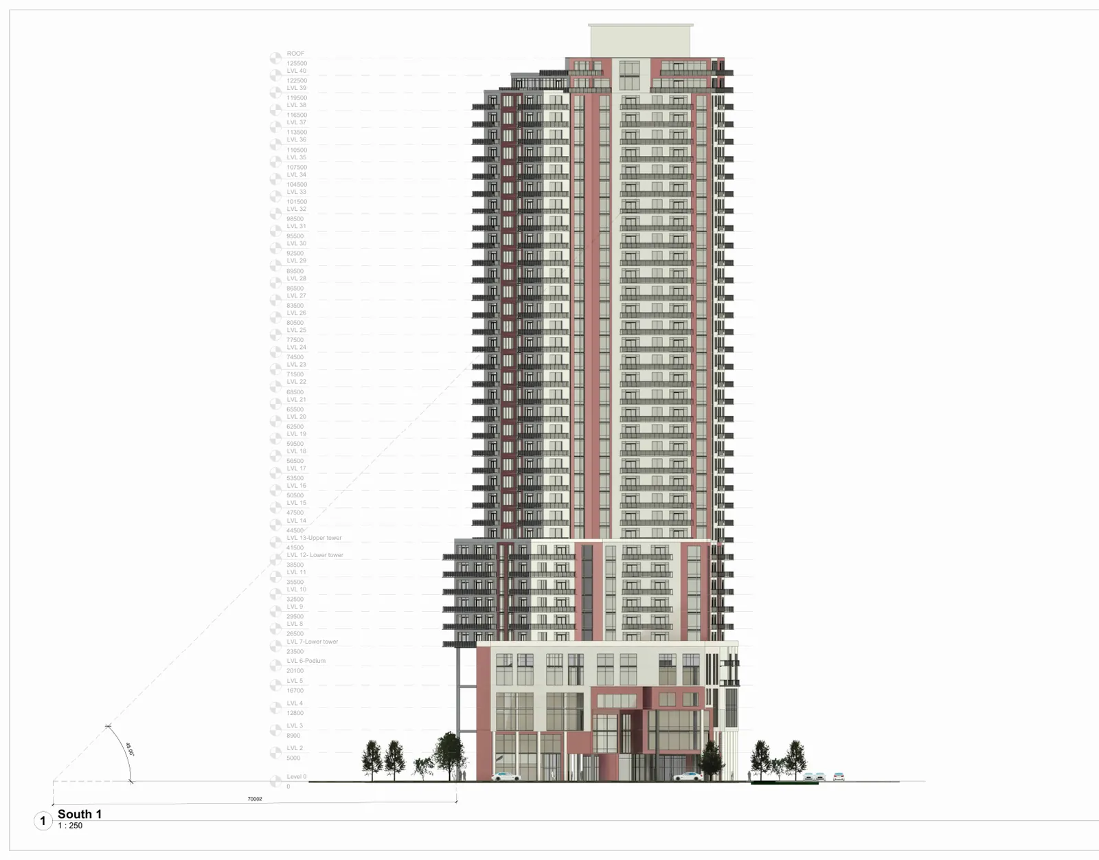Drawing sheet: A203 — South elevation